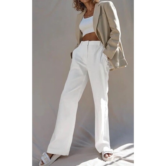 Aritzia Wilfred Trieste Linen Blend Pants Women Size 00 Beige Olive NEW - Picture 2 of 12